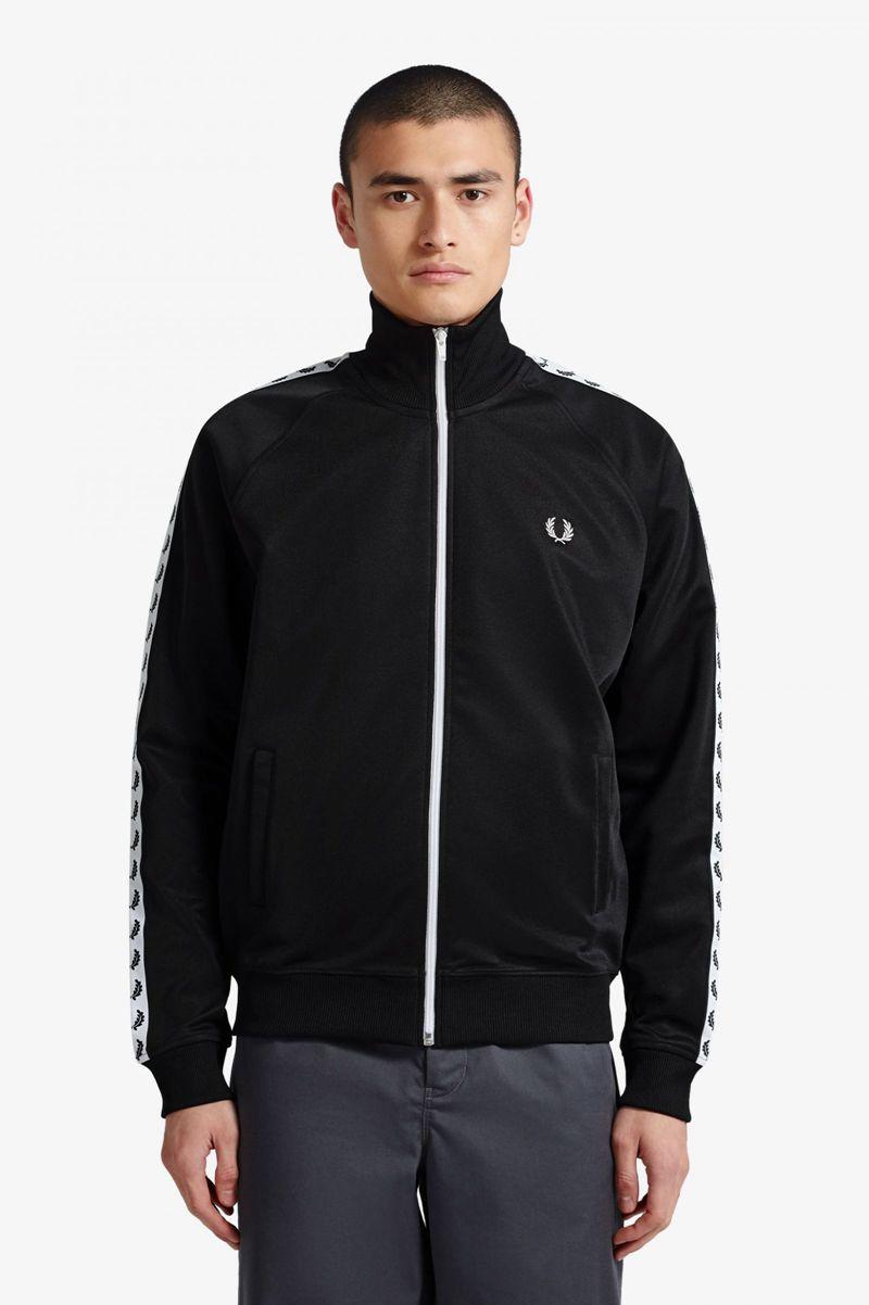 Black Fred Perry Taped Track Men's Jackets | PH 1257UZGT